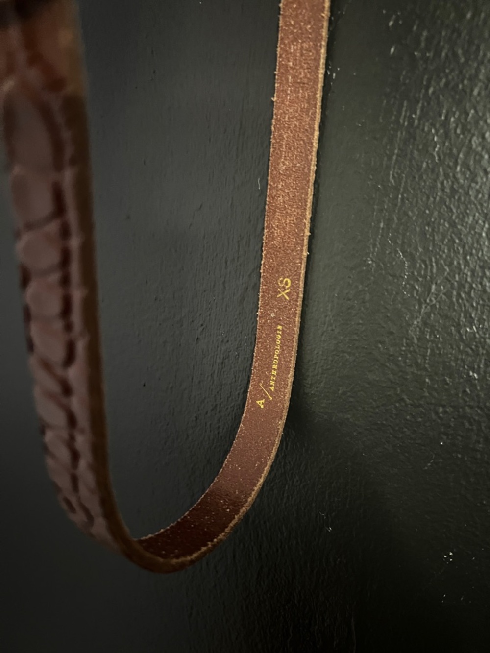 Anthropologie Brown Croc-Embossed Leather Belt with Gold Oval Buckle - Picture 3 of 3